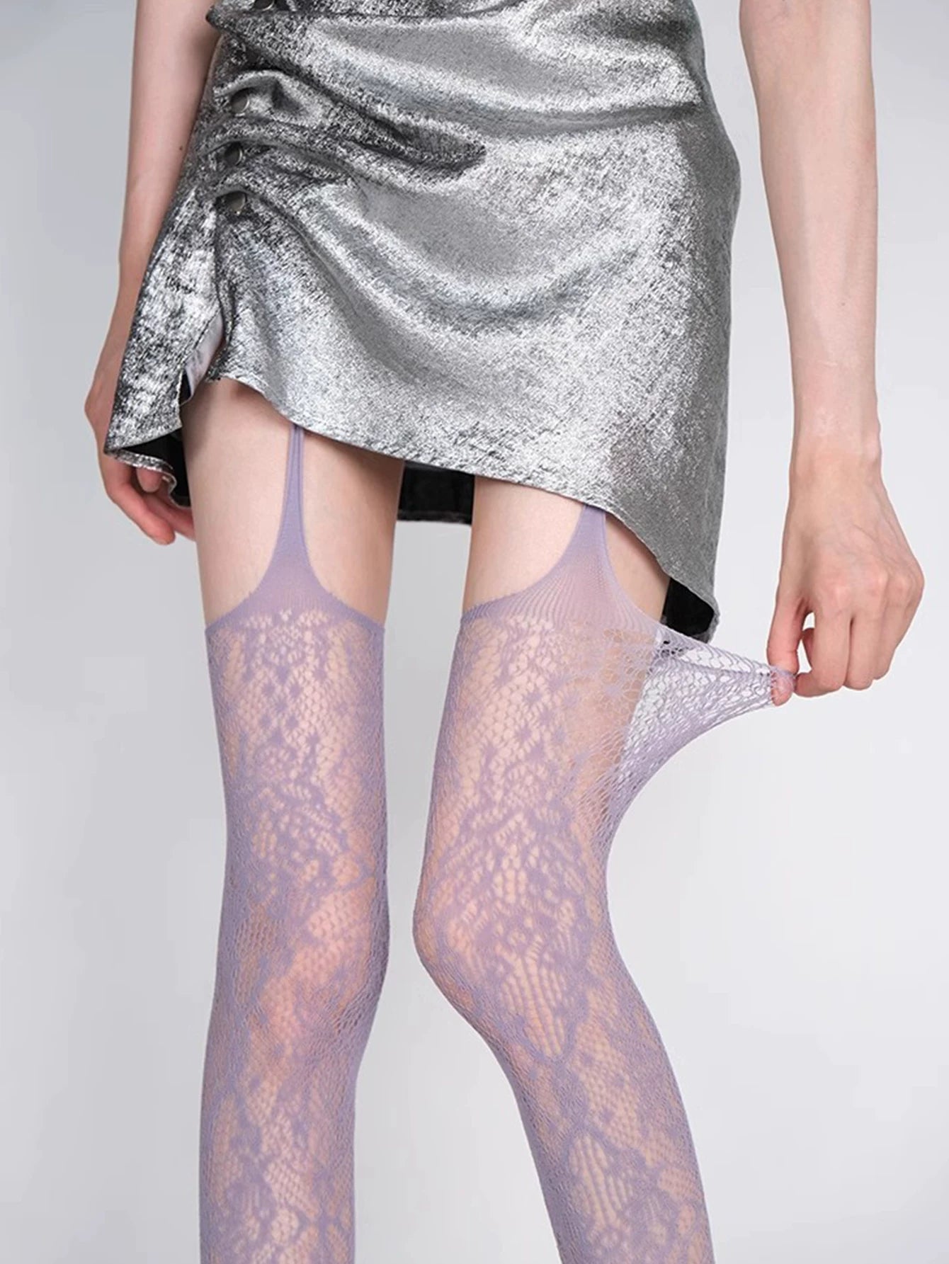 Fantasy Doll - Floral Lace - Suspender Tights with Openwork Pattern