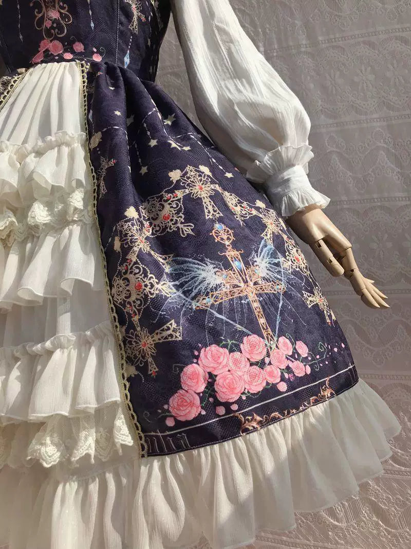 Sweetheart Dream Machine - Ruffled Jacquard - Off-White Long-Sleeve Blouse with Lace Ruffles