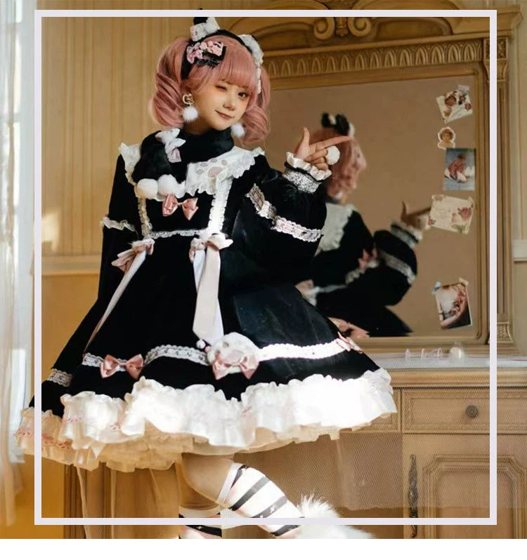 Yueele - Winter Ribbon - Plus-Size Sweet Lolita OP Dress - detail view 6