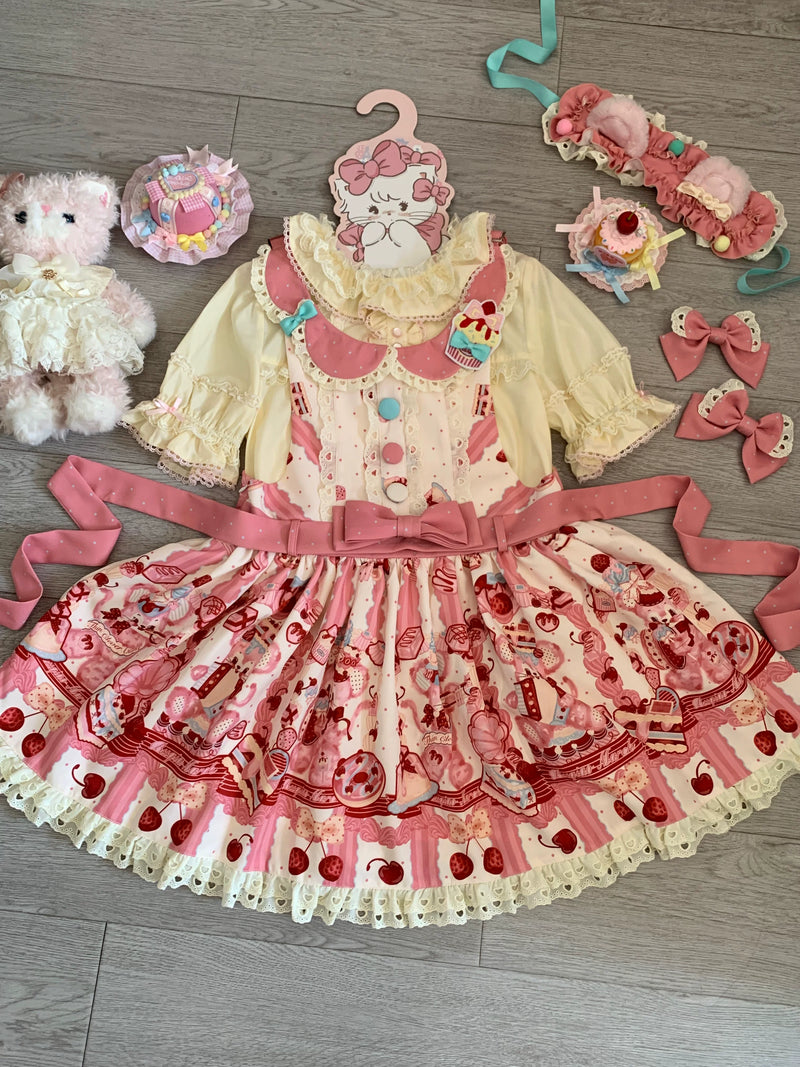 Xian Diandian - Salty Heart Berry Pie - Printed JSK with Cherry and Dessert Motifs
