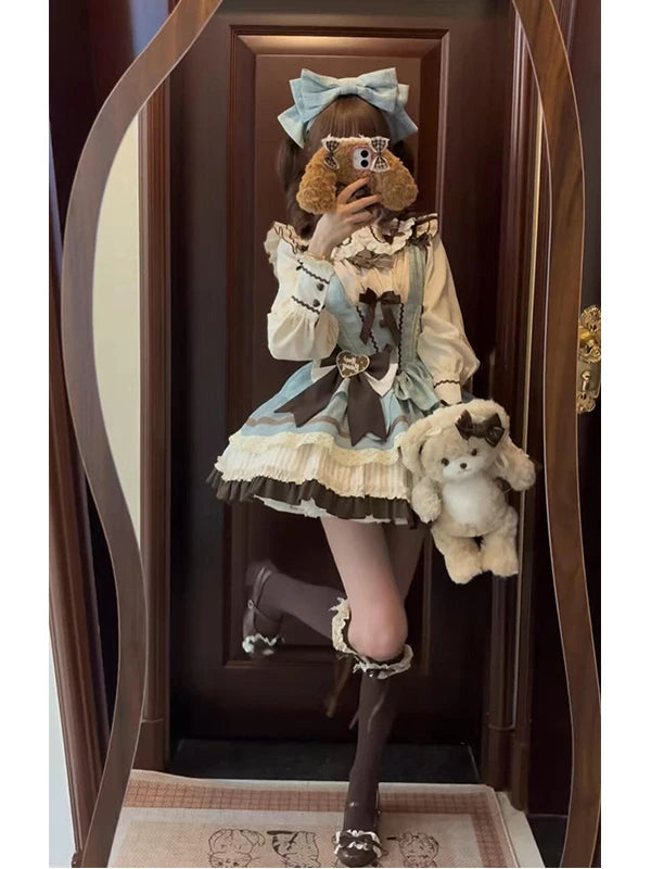 Creamy - Mint Chocolate - JSK Set with Long-Sleeve Blouse and Waist Bow