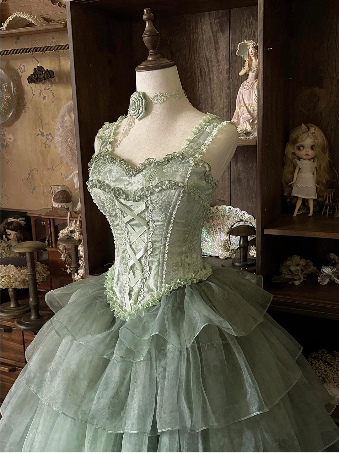 Creamy - Wisteria Bridal - Dress with Lace-Up Bodice and Tiered Skirt