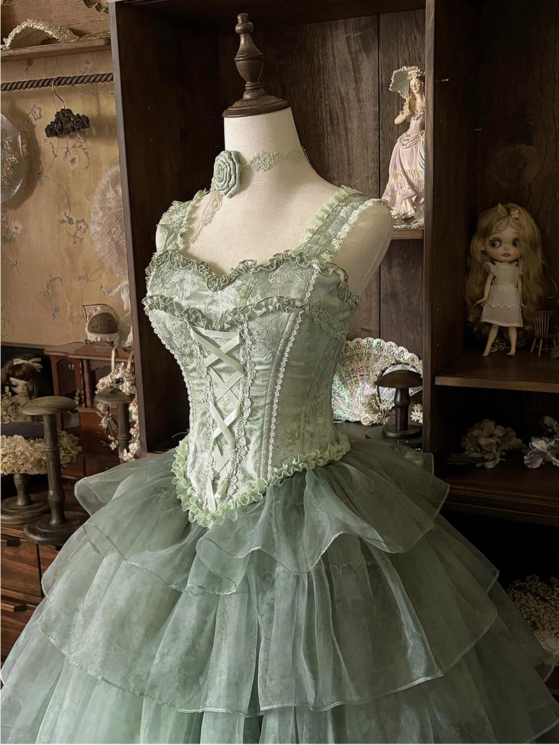 Creamy - Wisteria Bridal - Dress with Lace-Up Bodice and Tiered Skirt