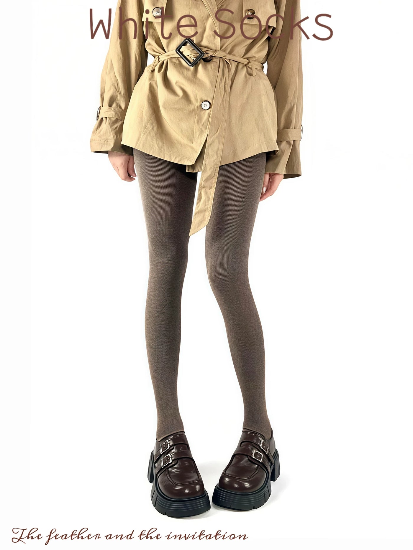 White Socks - Vertical Stripe - Tights with Fine Vertical Texture