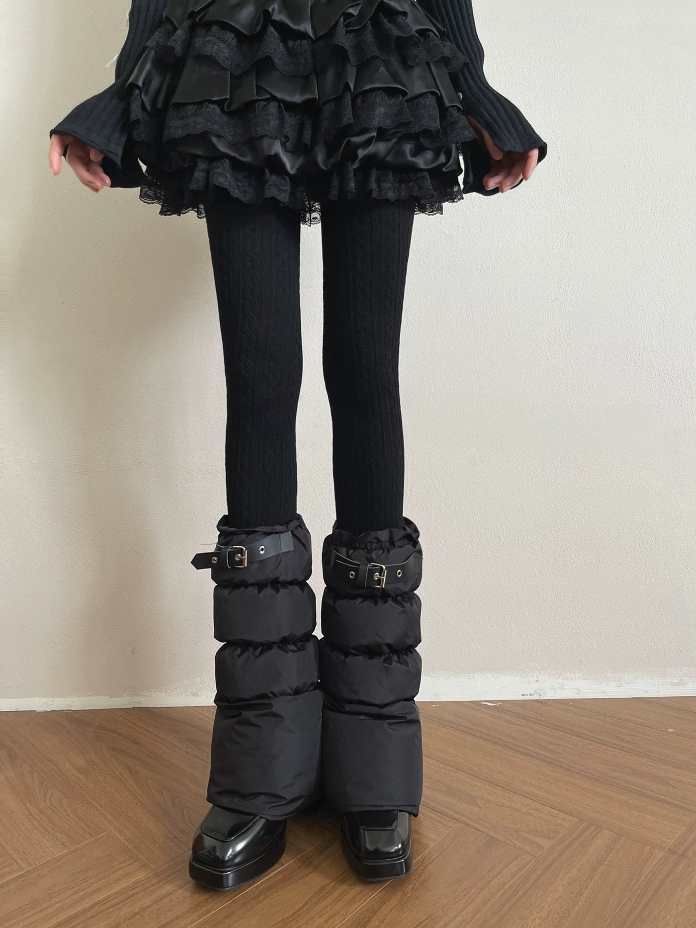 Sock Noble - Winter Cable-Knit - Black Tights or Buckle-Detail Sock Covers