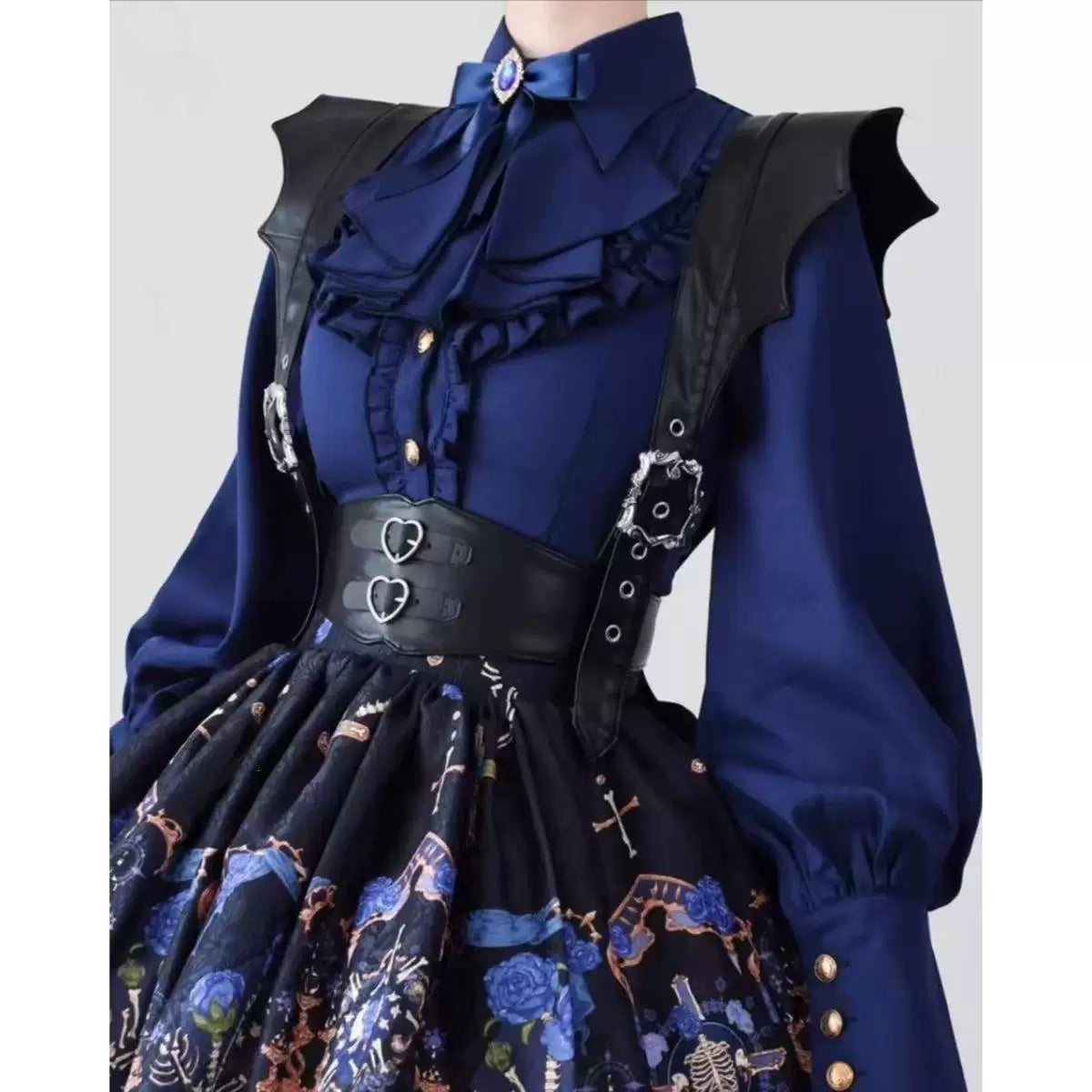 Sweetheart Dream Machine - Vintage Layering - Navy Blouse with a Ruffled Point Collar