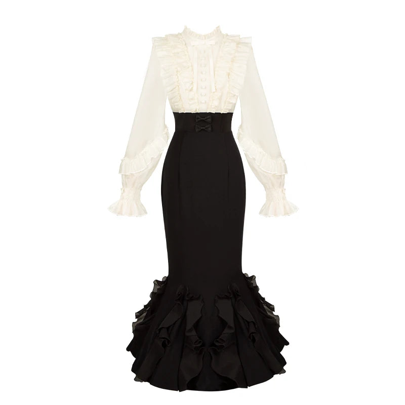 With PUJI - Miss Laura: Long-sleeve Mermaid - Lolita OP Dress, Ruffle Trim detail view 9