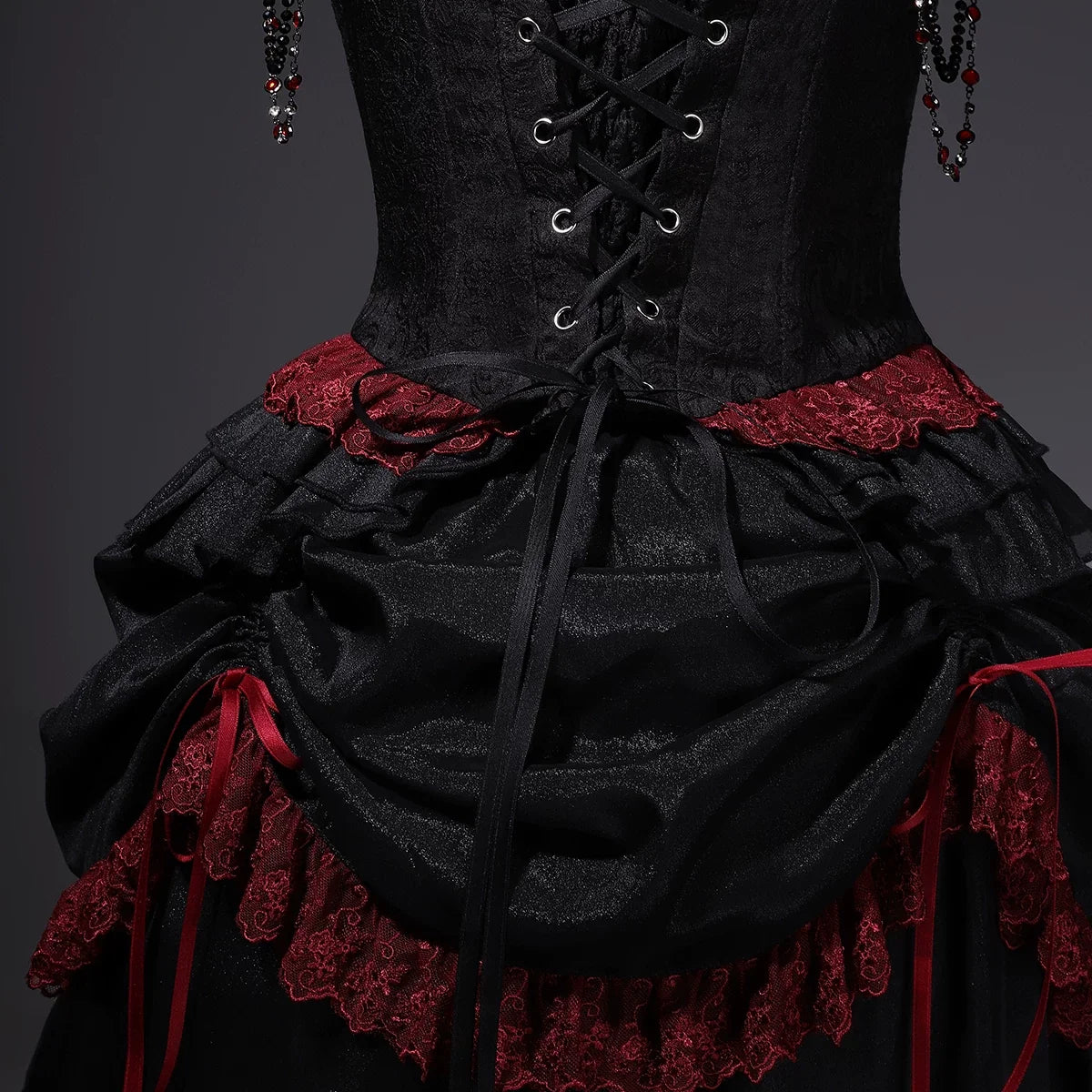 Your Princess - Bone Rot Bloom - Gothic Lolita Embroidered Camisole & Drawstring Lift-up Hem Skirt