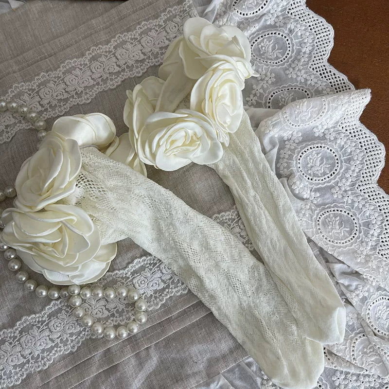 Camellia lace Lolita mid-calf socks