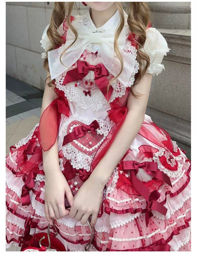 Sweetheart Dream Machine - Strawberry Secret Garden - Puff-Sleeve Blouse with Lace Trim