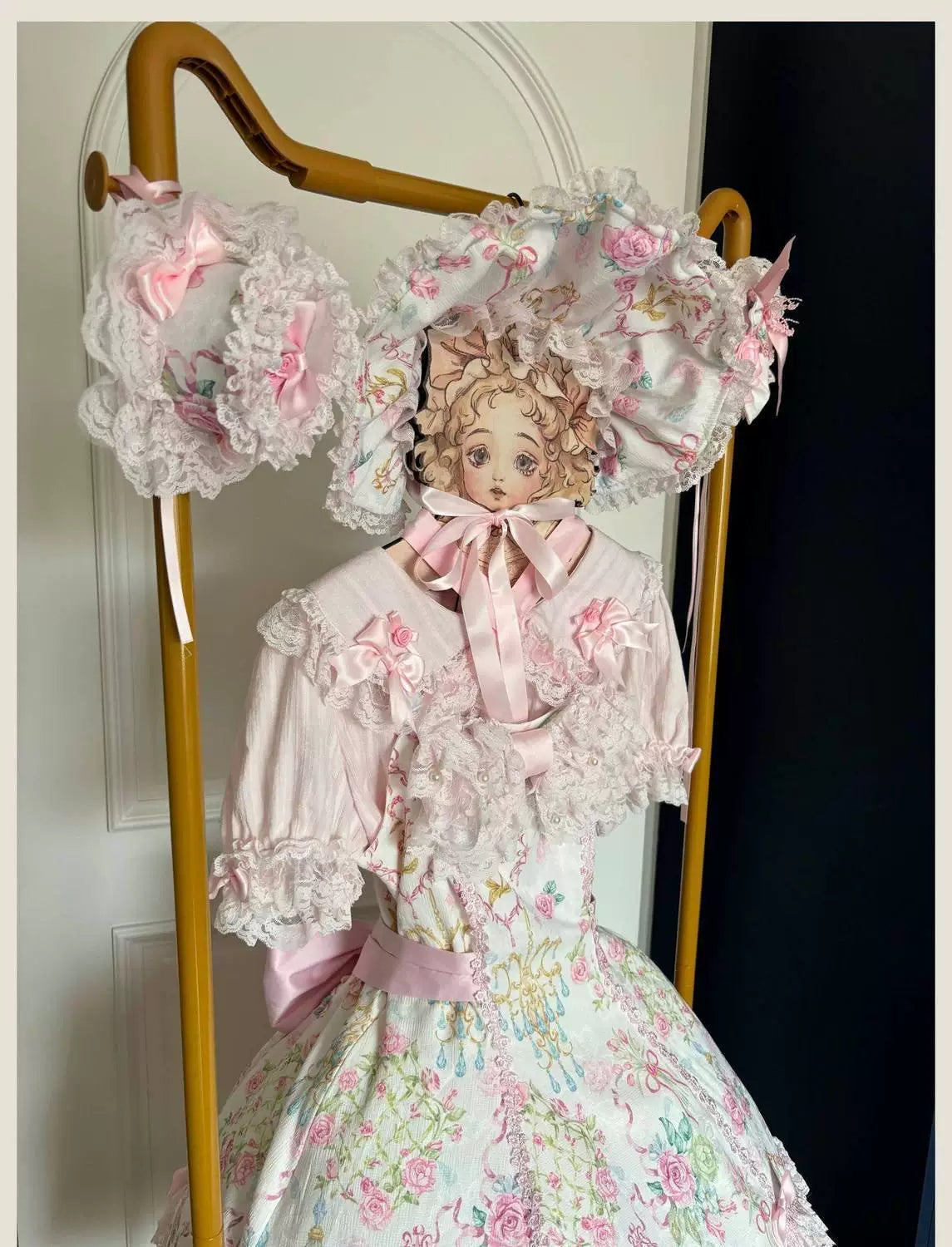 Sweetheart Dream Machine - Vintage Floral Wall - Ruffle-Trimmed Blouse with Doll Collar