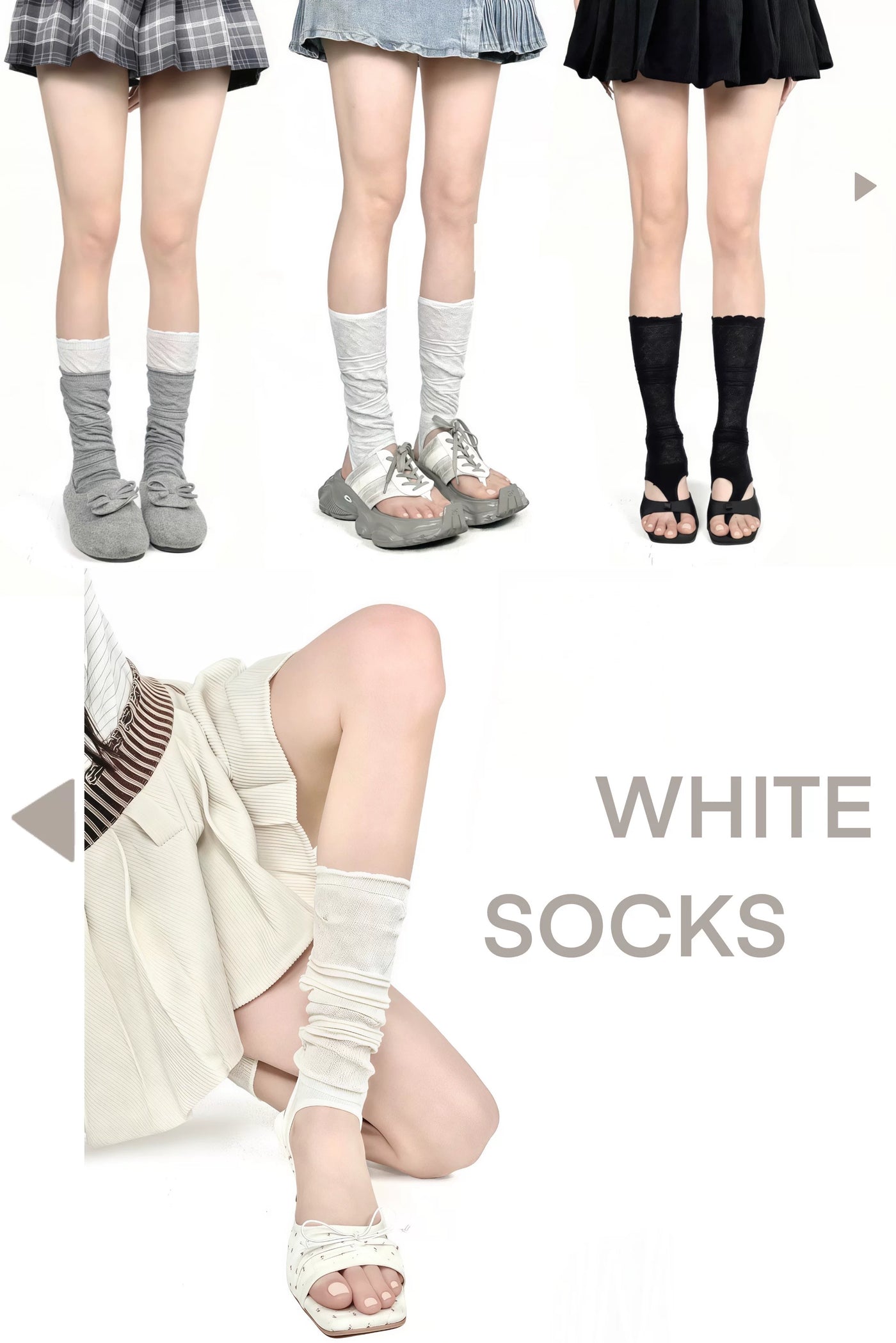 White Socks - Openwork Slouch - Cotton Knit Slouch Socks with Openwork Detail