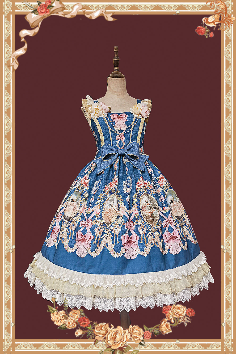 Fairytale Town Prom - Printed Tea Party Classic Lolita JSK Suit Navy JSK With A Waist Bow Only S