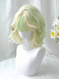 Kunkun Fish - Green Apple - Platinum-to-green short curly wig - Green Apple [platinum-to-green gradient] + wig cap - no styling required