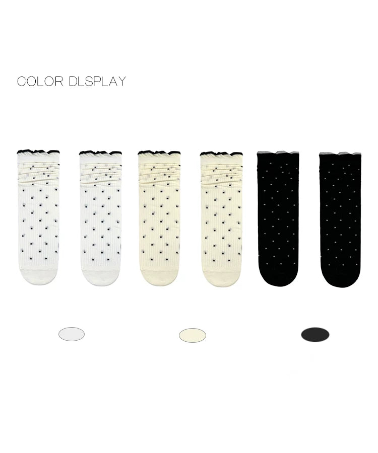 White Socks - Fine Polka Dot - Mid-Calf Socks with a Scattered Dot Motif
