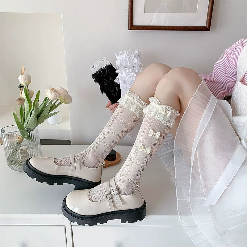 Fantasy Doll - Lace Ballet - Mid-calf socks with ribbon bows