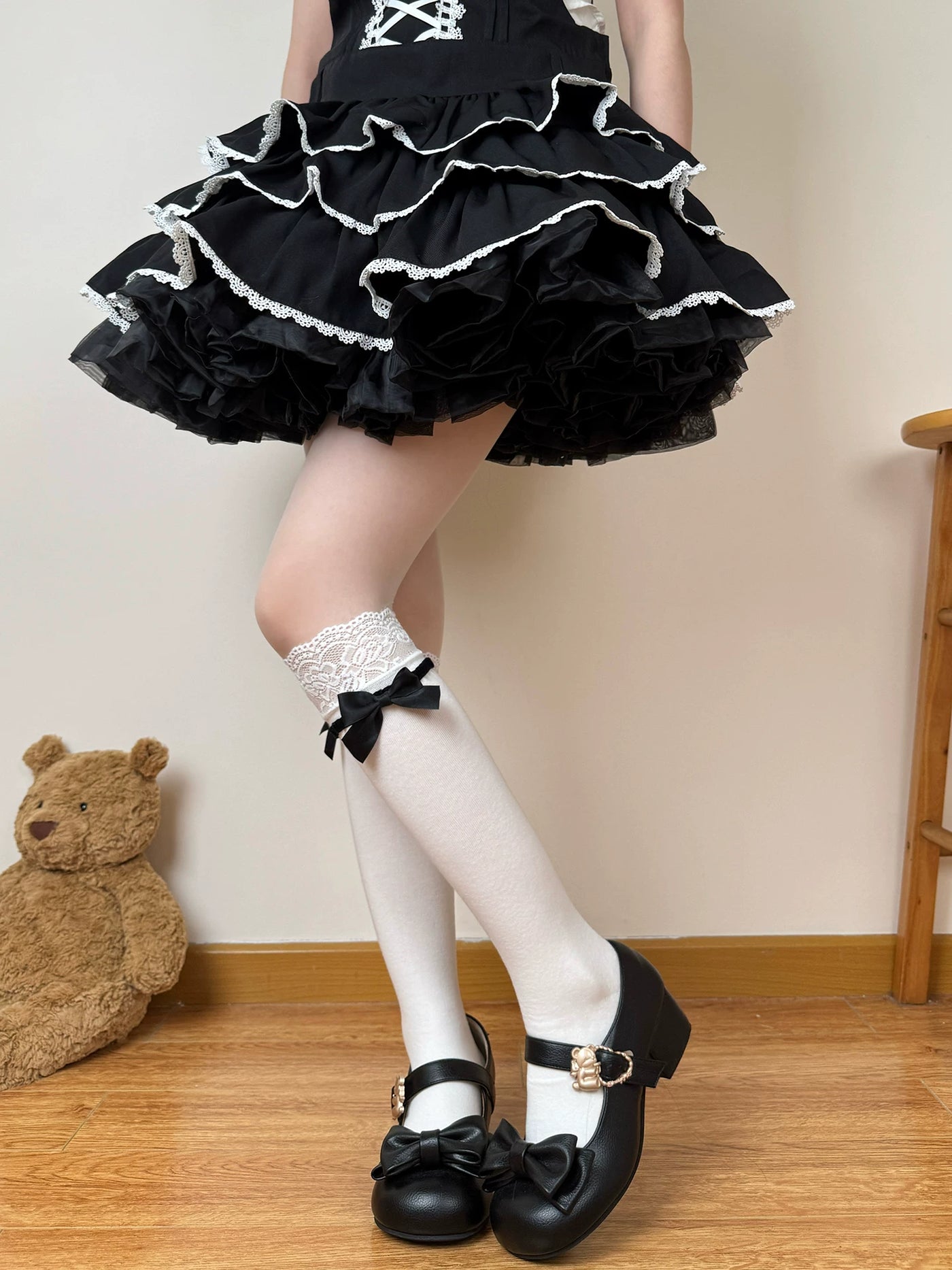 Chubby Bear Tales - Ribbon Charm - White Socks with Side Bows
