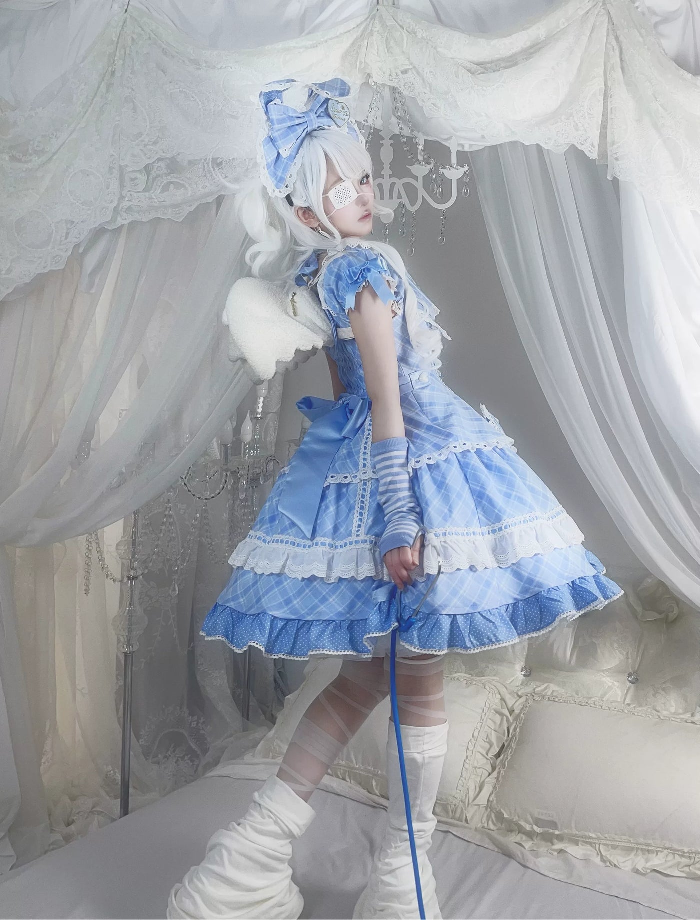 Star Fantasy - Shibuya Sweetheart - Plaid OP/JSK Dress Set with Lace Bunny-Ear Headwear