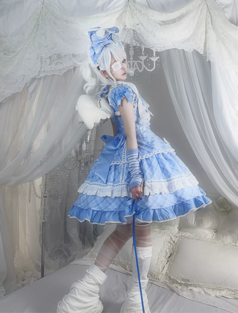 Star Fantasy - Shibuya Sweetheart - Plaid OP/JSK Dress Set with Lace Bunny-Ear Headwear