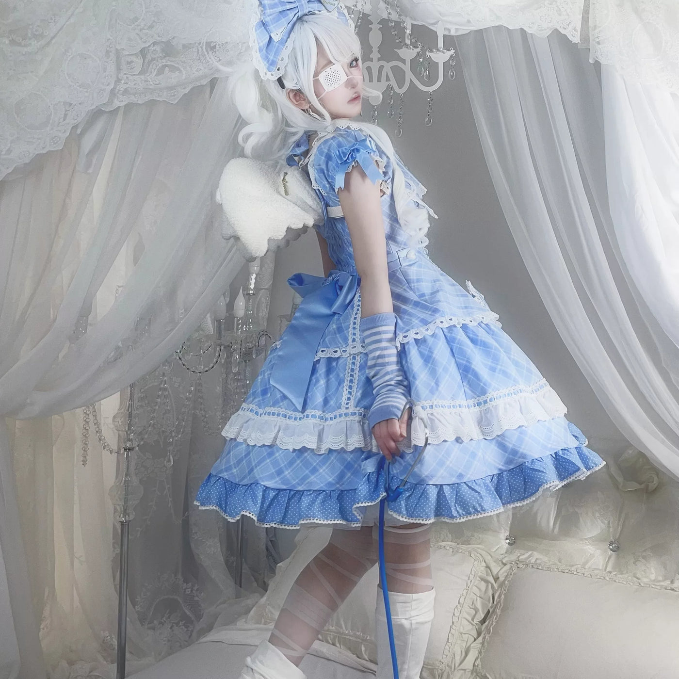 Star Fantasy - Shibuya Sweetheart - Checked OP Dress with Heart Appliqués and Lace Trim
