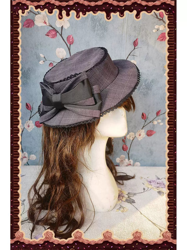 Infanta - Plaid & Stripe - Ribbon-Trim Top Hat