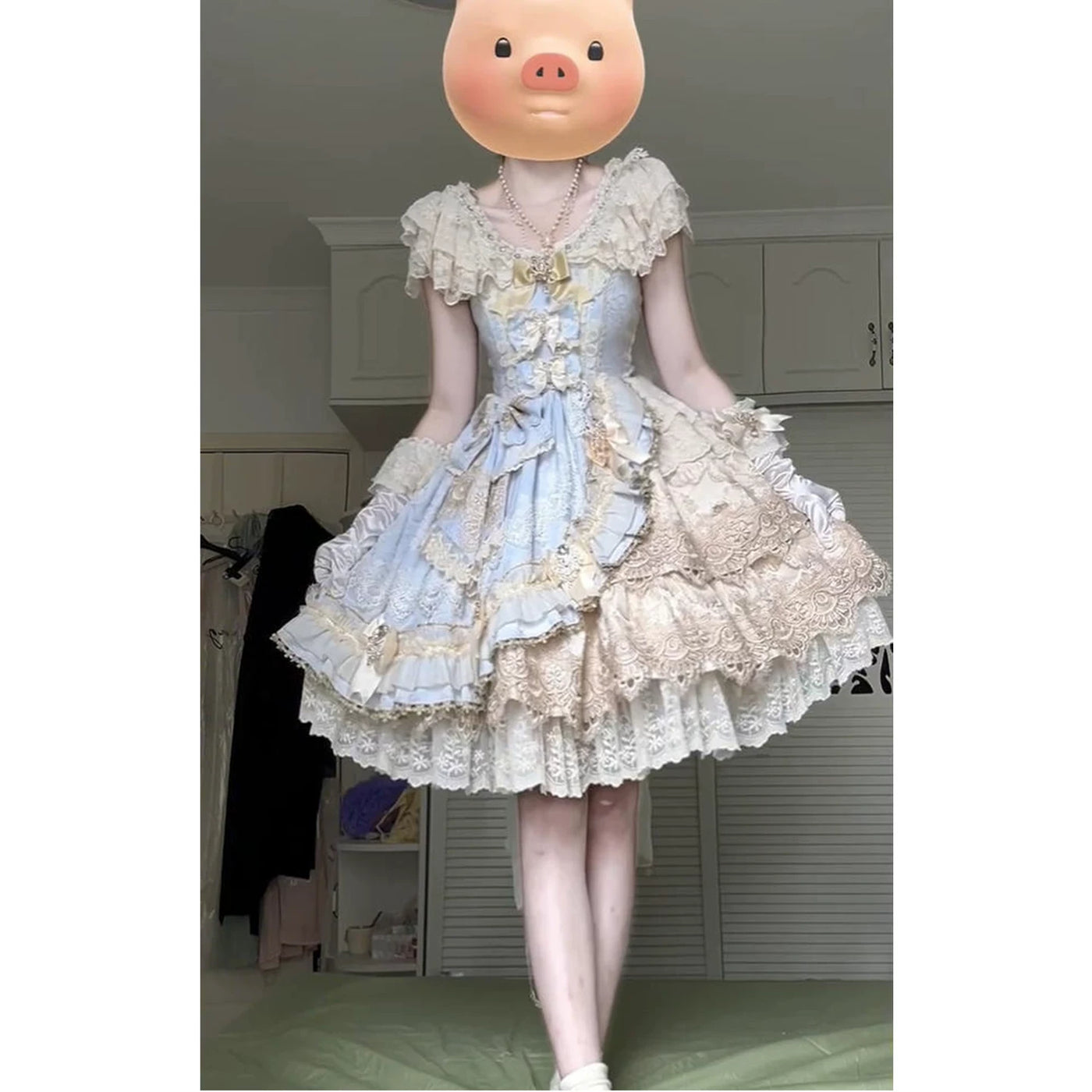 Creamy - Eternal Princess - Pale Blue and Ivory Full Lolita Dress Set with Layered Lace