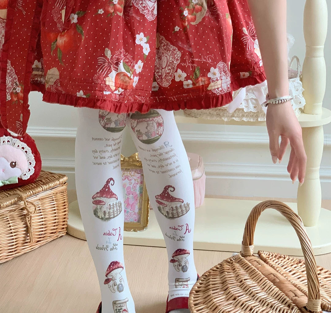 roji roji - Woodland Cottage - Printed Pantyhose with Woodland Motifs