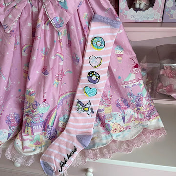Milky Star Qiaoqiao - Dreamy Donut - Reversible Over-the-Knee Socks with Unicorn Prints