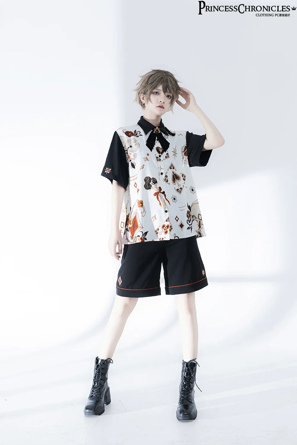 Princess Chronicles - Floral Intoxication - Retro Ouji Lolita Shirt Floral Short Sleeve Shirt and Embroidered Black
