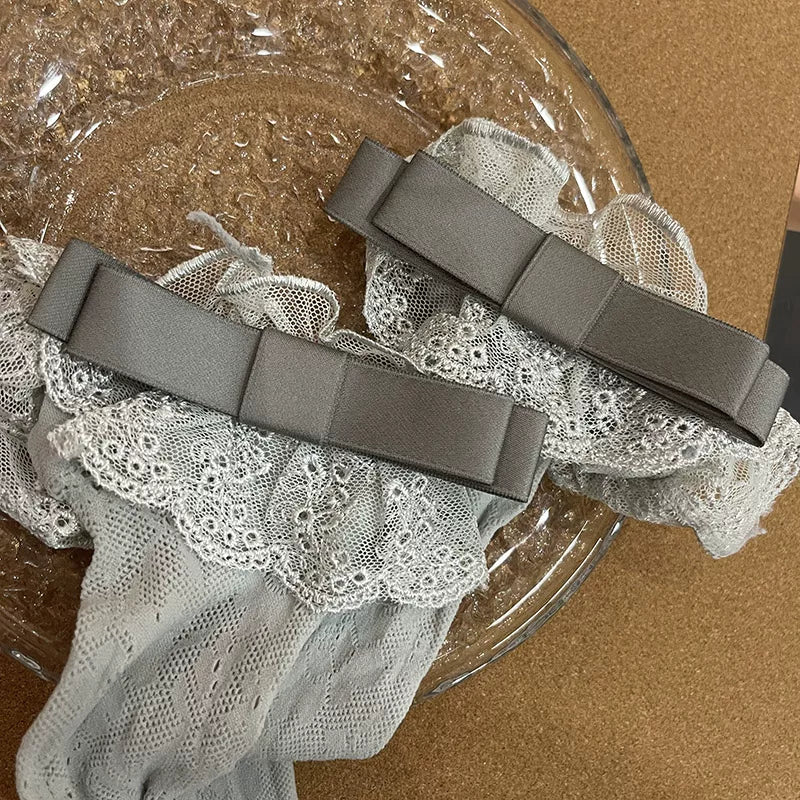 Sock Noble - Lace Ribbon - Bow-Trimmed Scrunch Socks with Lace Cuffs