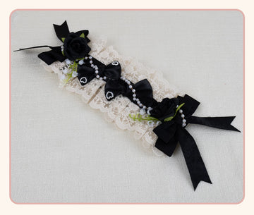 Stardust Rose - Rose Heart - Lace Headband with Rose and Heart Details