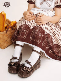 Sheep Puff - Chocolate Platform - Platform Lolita Shoes with Bow Accents - Dark Chocolate (Dark Brown) / 36