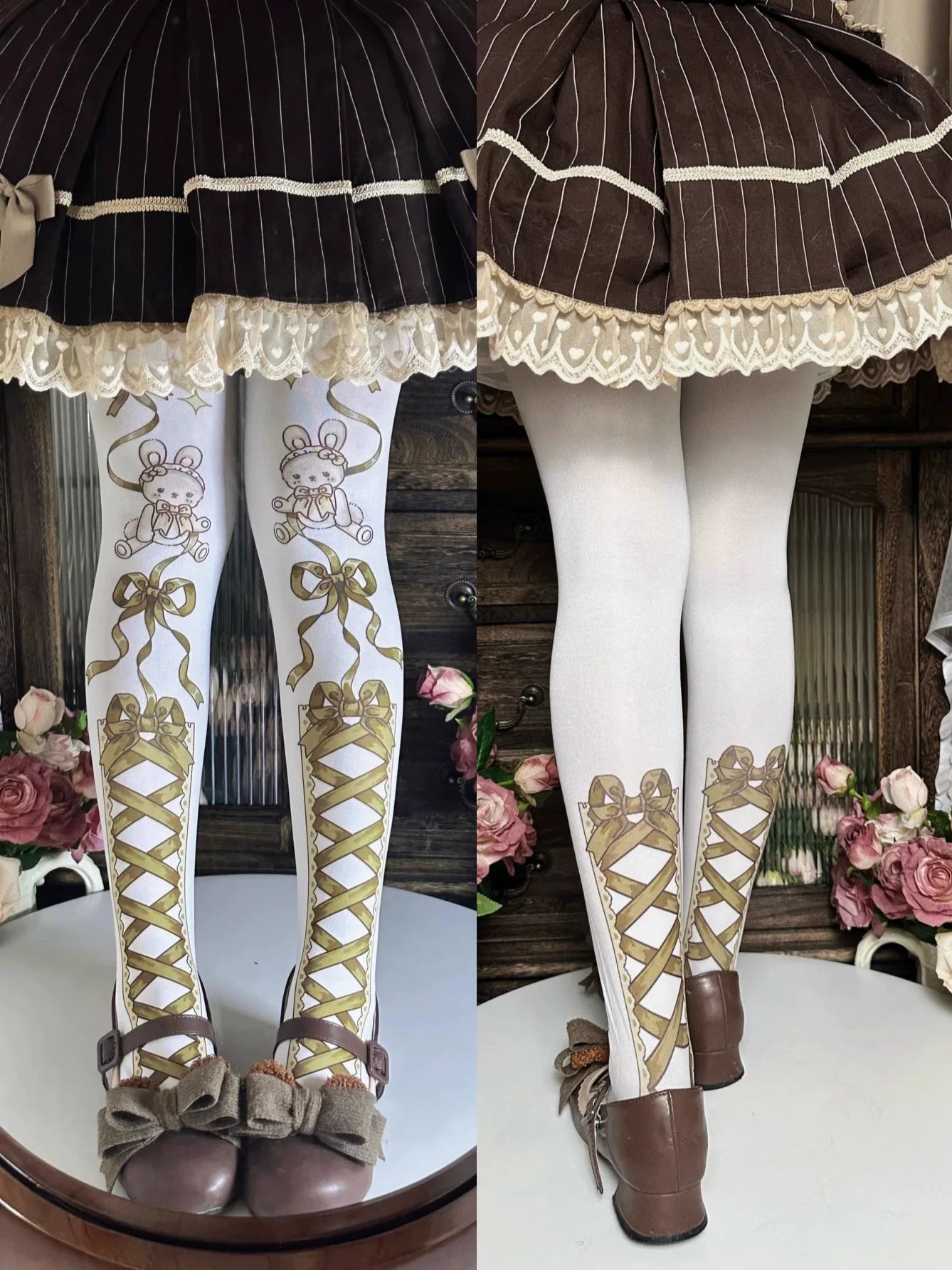 Fantasy Doll - Ribbon Bunny - Rabbit-Print Tights with Bow Motifs