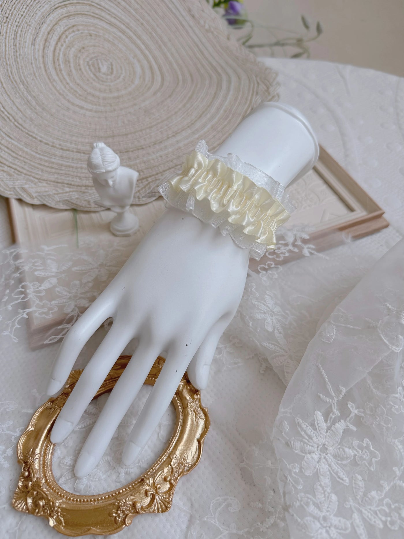 Pink bow Lolita wrist accessory for bridal coordinates