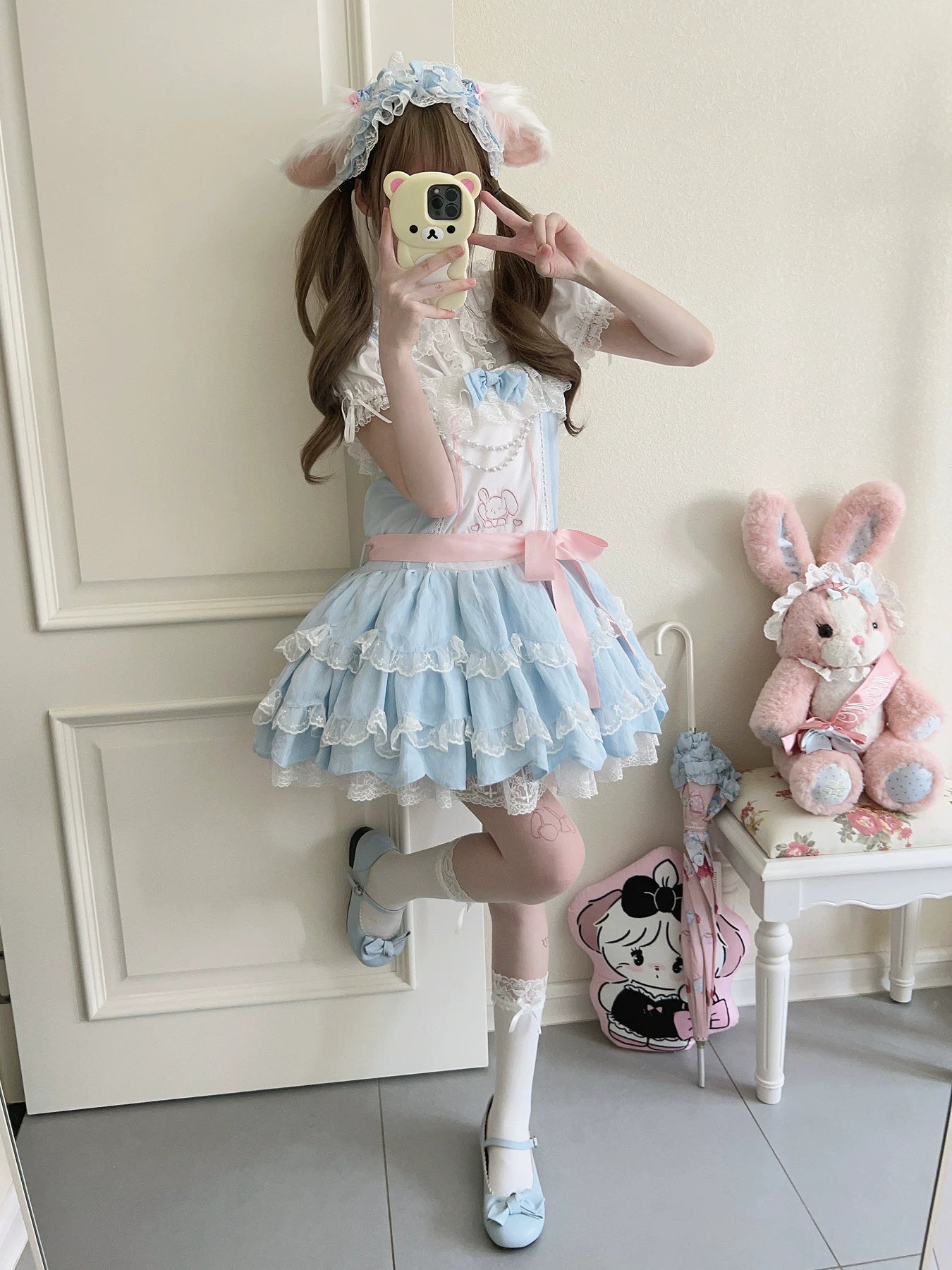 Tata Long Ear - Layered Rabbit - Blue JSK Dress with Layered Ruffles