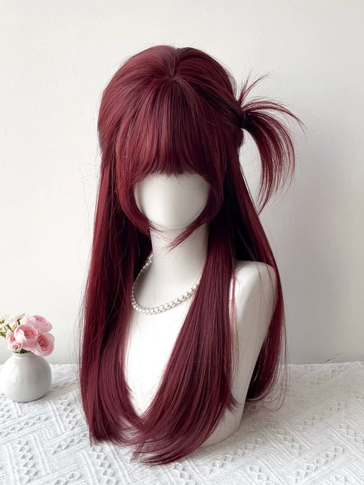 Kunkun Fish Cinnabar Mole raspberry red wig - view 3