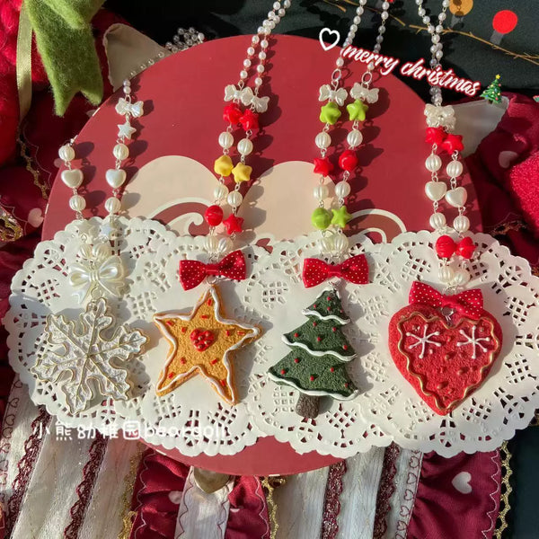 Bear doll Christmas Beaded Bow Lolita Necklace — additional product view