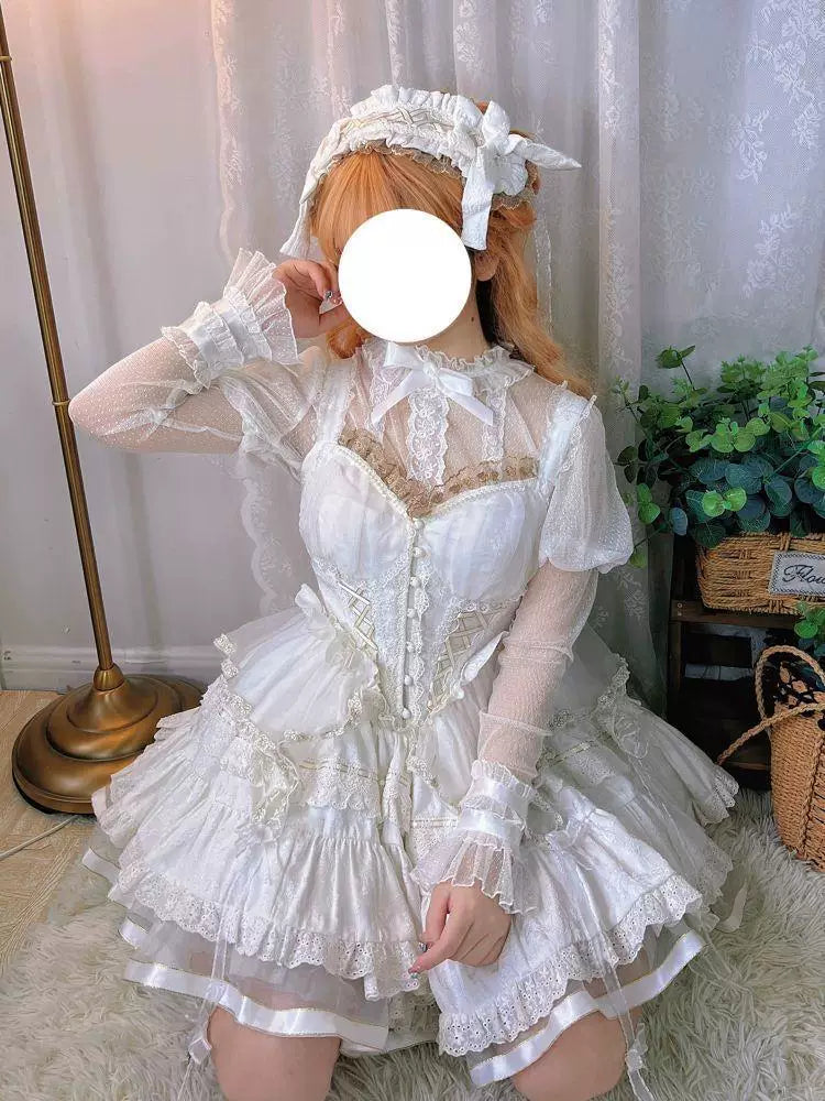 Sweetheart Dream Machine - Concerto - Long-Sleeve Lace Mesh Inner Top with a Ruffled Neckline