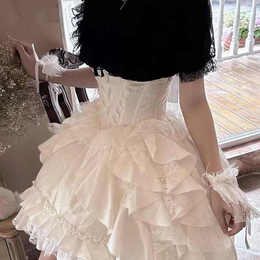 Sweetheart Dream Machine - Nightingale Girl - Gothic Lolita Blouse and Pull-Up Skirt Options with Layered Ruffles