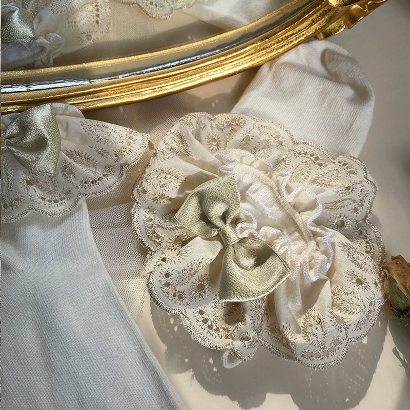 Sock Noble - Baroque Butterfly - Cotton Short Socks with Champagne-Gold Lace Trim