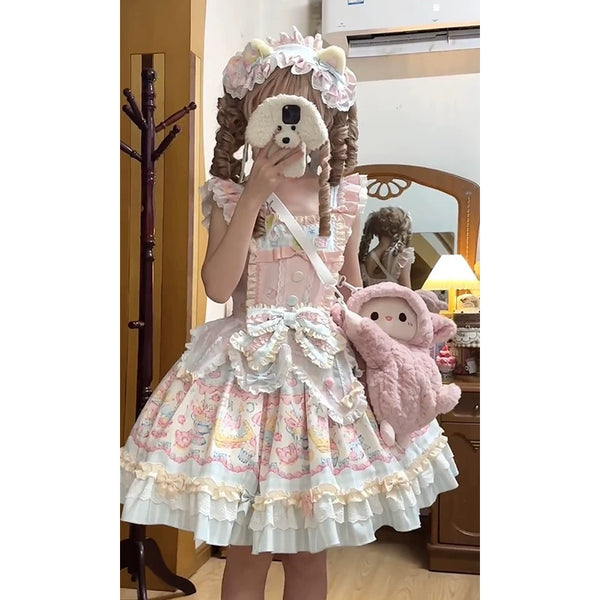 White Sugar Girl - Sweet Lolita Tiered Cake Skirt OP - Knee-length