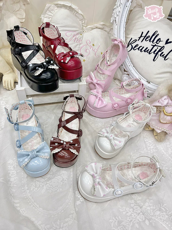 Sheep Puff Lolita shoes featuring platform soles and cute sheep puff details, ideal for stylish, whimsical fashion looks.