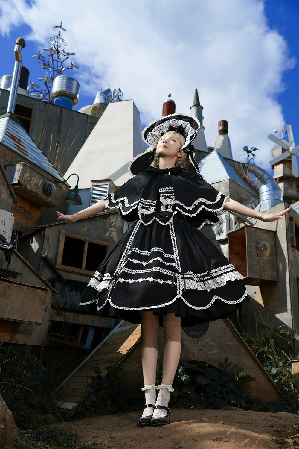 Miss Point - Vintage Petal Rabbit - Pure Cotton Kawaii Lolita Cape With Rabbit Ear Hood