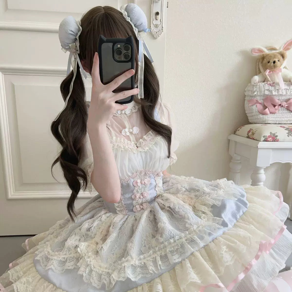 Sweetheart Dream Machine - Soft Sheer Layer - Blouse with a Lace-Trimmed Ruffled Bib
