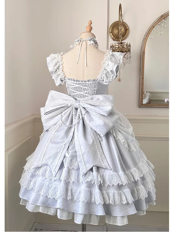 Creamy - Doll Princess - Blue Lolita dress with layered lace and a train