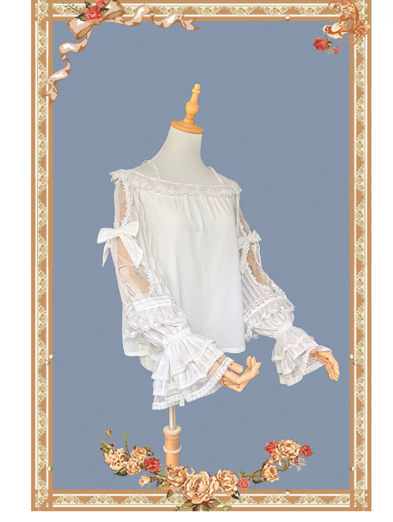 Infanta - Morning Dew - Lace-Sleeve Chiffon Blouse