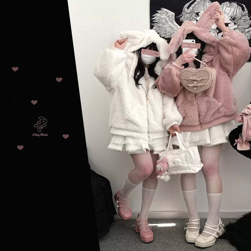 KittyBxllet Lace-Up Bunny Plush-Ear Zip Jacket — additional product view
