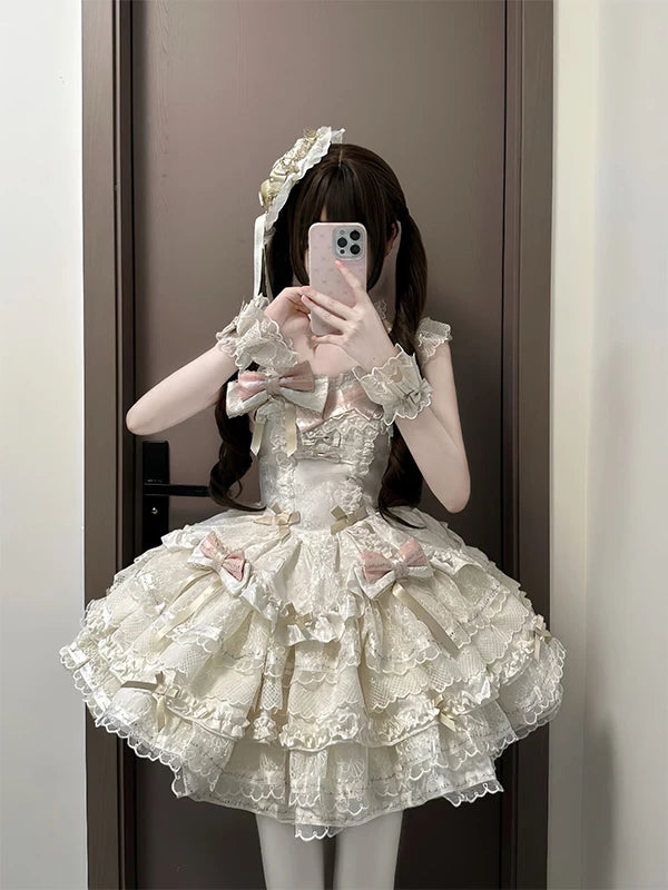 Creamy - Whisper - Apricot Lolita dress with a large train