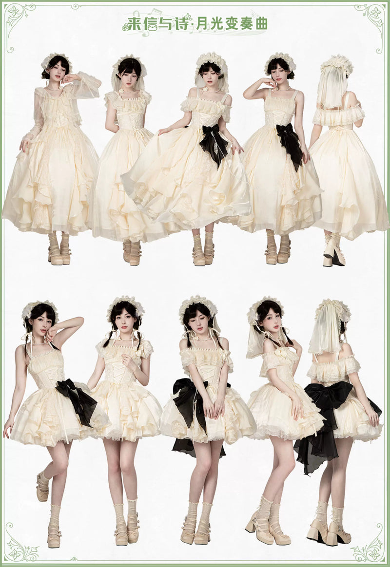 With PUJI - Moonlight Variations - Lolita JSK Dress, Ruffle Trim & Boned Bodice Detail detail view 6