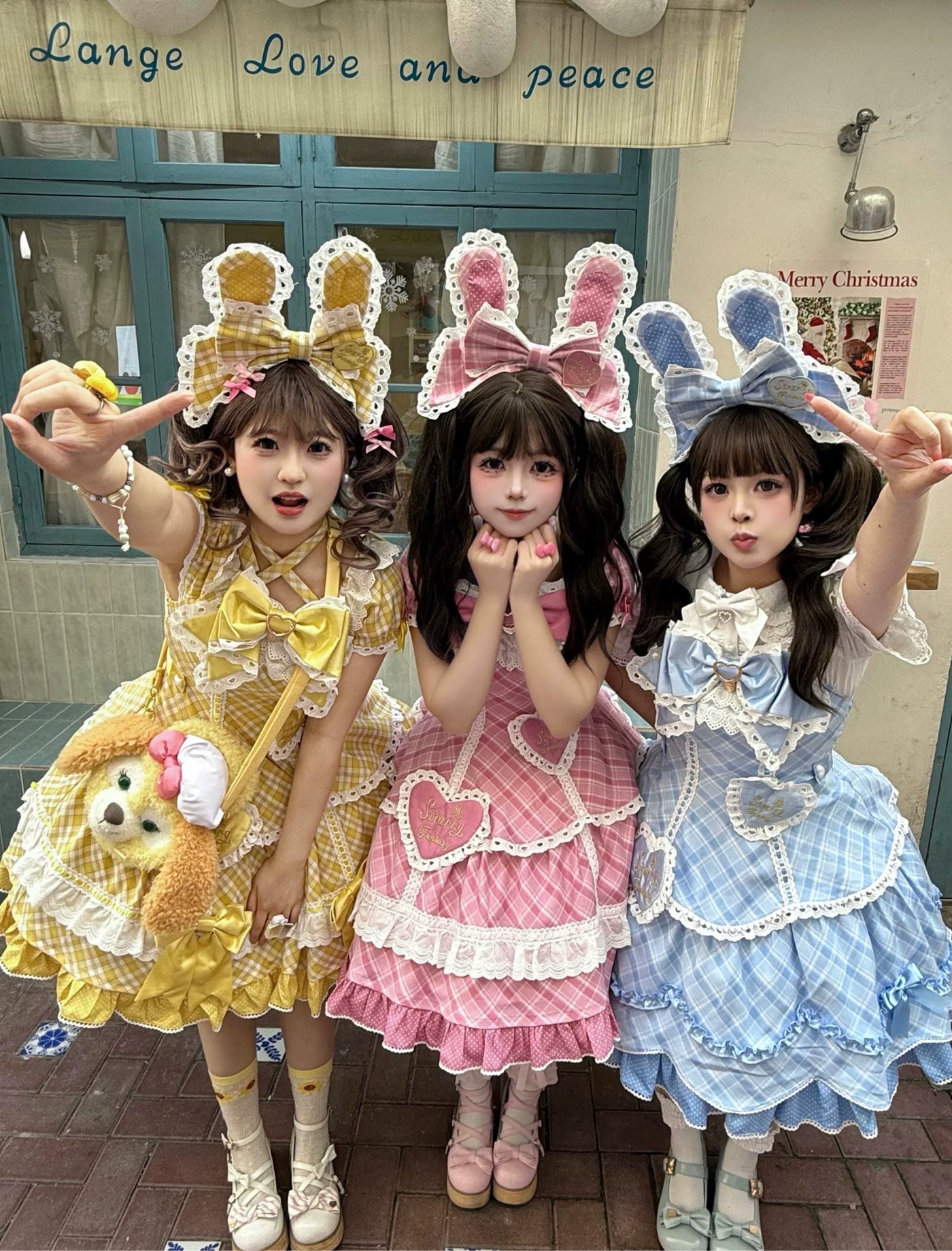 Star Fantasy - Shibuya Sweetheart - Checked OP Dress with Heart Appliqués and Lace Trim